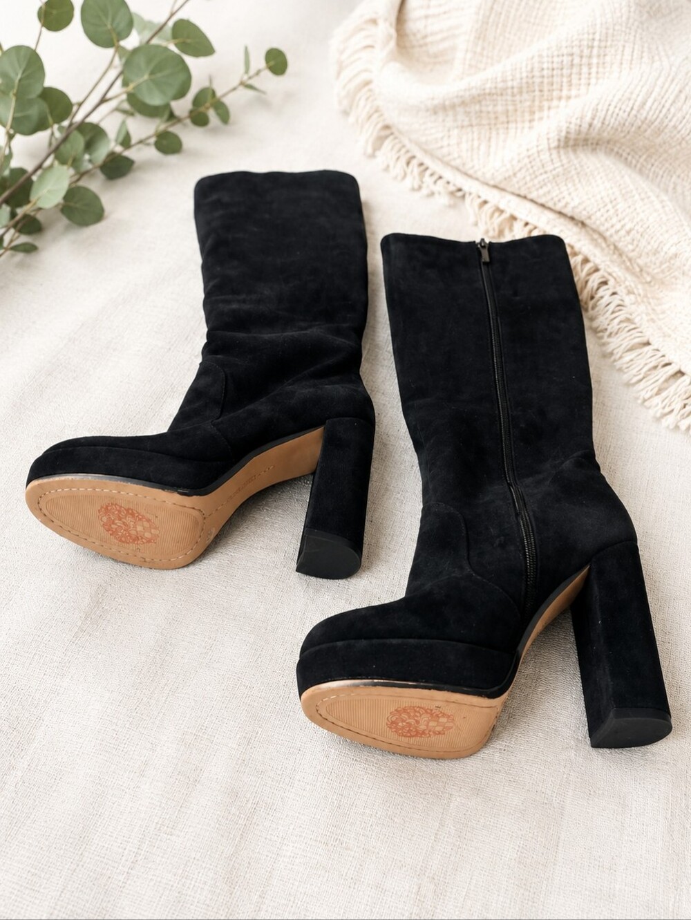 Vince Camuto Black Suede Platform Mid-Calf Boots